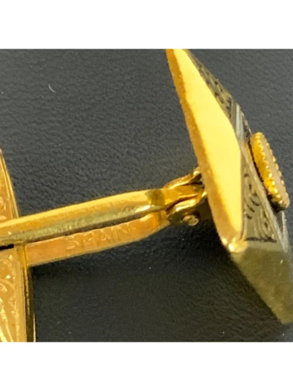 Vintage Gold-Tone Square Cufflinks With Ornate Design & Faux Pearl Accents Spain